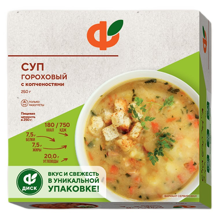 Суп гороховый Фабрика здорового питания с копченостями замороженный, 250г