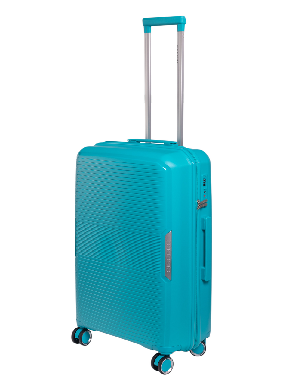 Чемодан Sirocco Emerald бирюзовый с полосками размер M, 68 x 45 x 27см