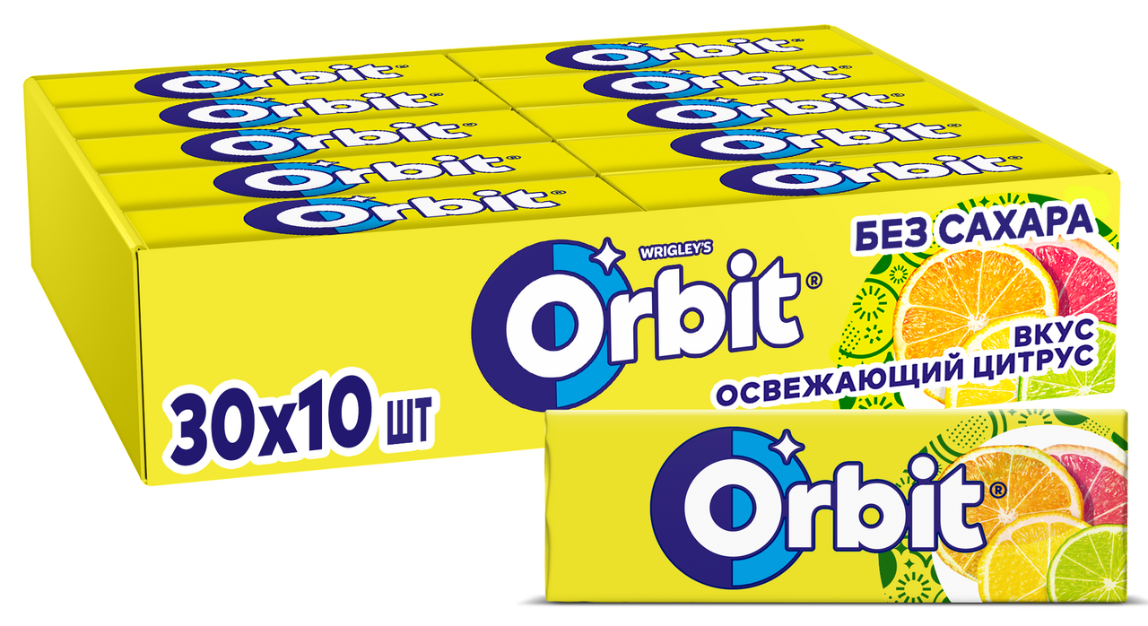 Жевательная резинка Orbit Освежающий цитрус без сахара, 13.6г x 30 шт