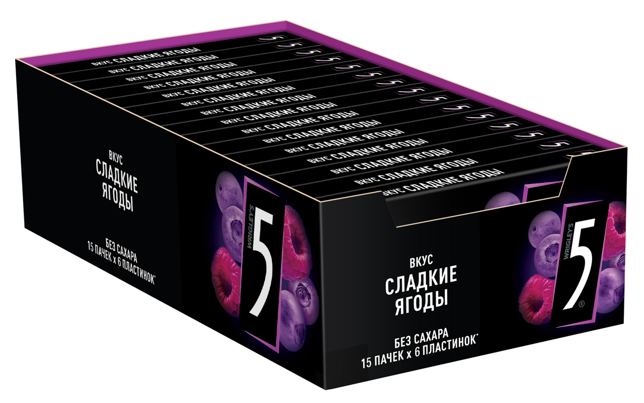 Изображение товара Жевательная резинка FIVE сладкие ягоды без сахара, 15.6г x 15 шт