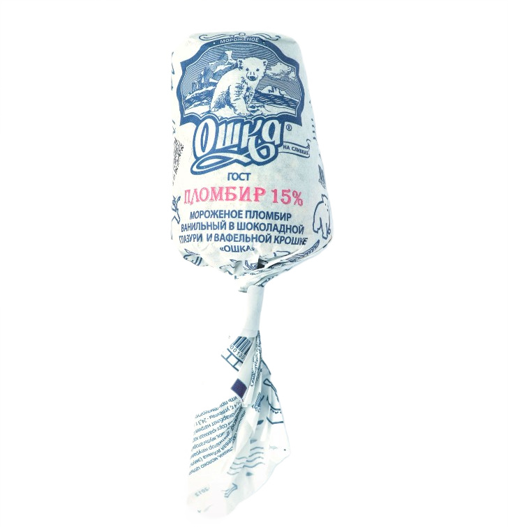 Мороженое пломбир Ошка эскимо Ванильное с вафельной крошкой эскимо ГОСТ, 90г