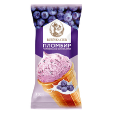 Мороженое пломбир Burenka Club Черника со сливками в вафельном стаканчике ГОСТ, 80г