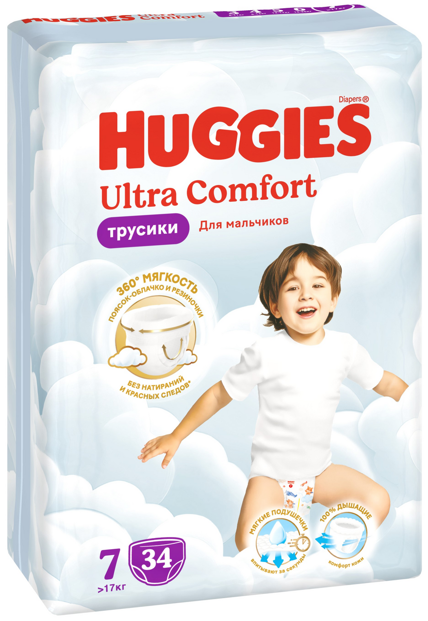 Изображение товара Подгузники-трусики Huggies Ultra Comfort для мальчиков №7 (>17 кг), 34 шт