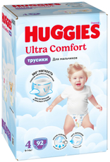 Подгузники-трусики Huggies Ultra Comfort для мальчиков №4 9-14кг, 92шт