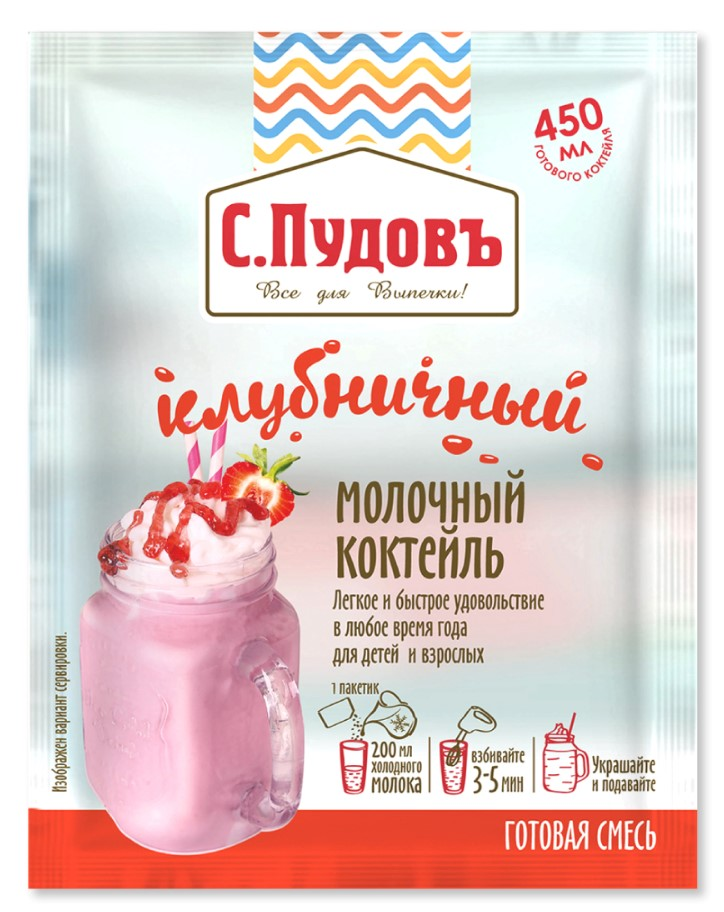 Смесь сухая С.Пудовъ молочный коктейль клубничный, 30г