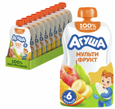 Пюре фруктовое детское Агуша Мультифрукт с 6 месяцев, 90г х 10 шт