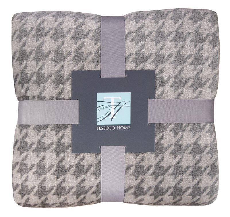 Плед Tessolo Home Пье-де-Пуль микровелюр серый, 150 x 200см