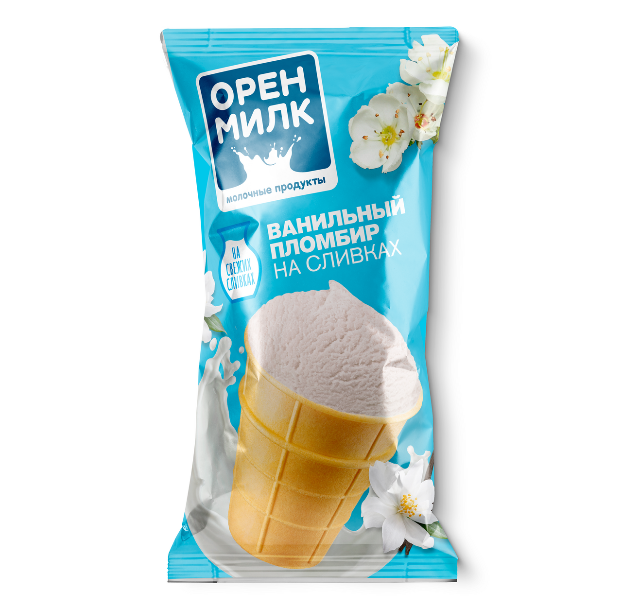 Мороженое пломбир Оренмилк Ванильное на сливках в вафельном стаканчике ГОСТ, 70г