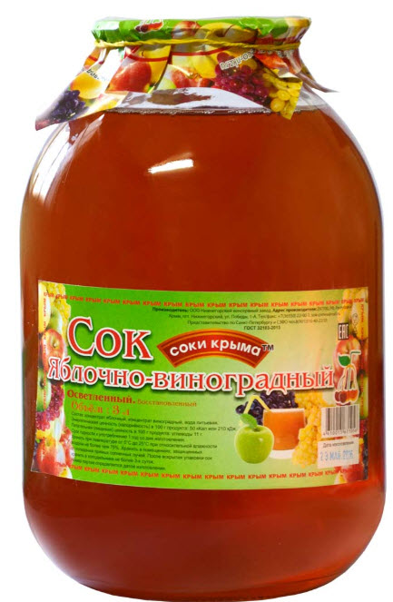Сок Соки Крыма яблочно-виноградный, 3л