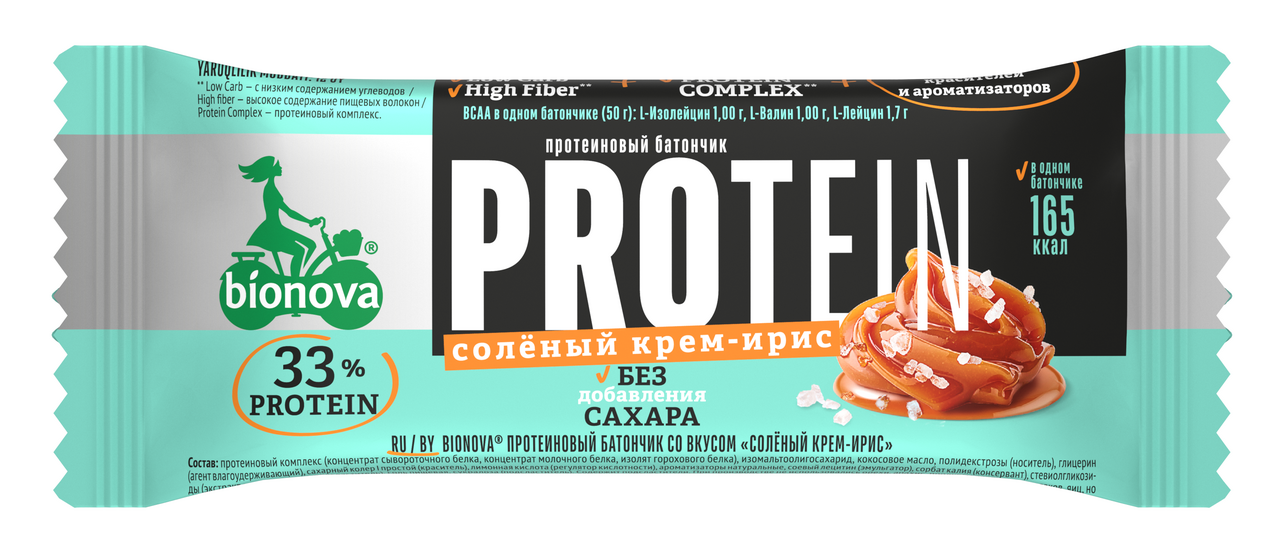 Изображение товара Батончик протеиновый Bionova Protein соленый крем-ирис, 50г
