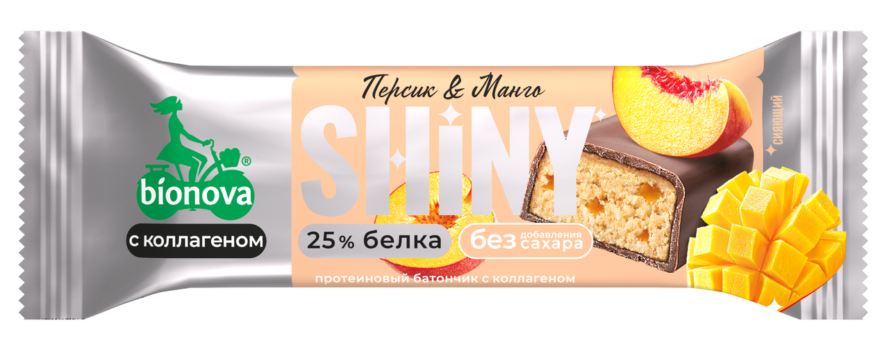 Изображение товара Батончик протеиновый Bionova Shiny глазированный персик-манго, 40г