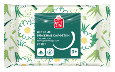 Fine Life Салфетки влажные детские ромашка-алоэ вера, 20шт