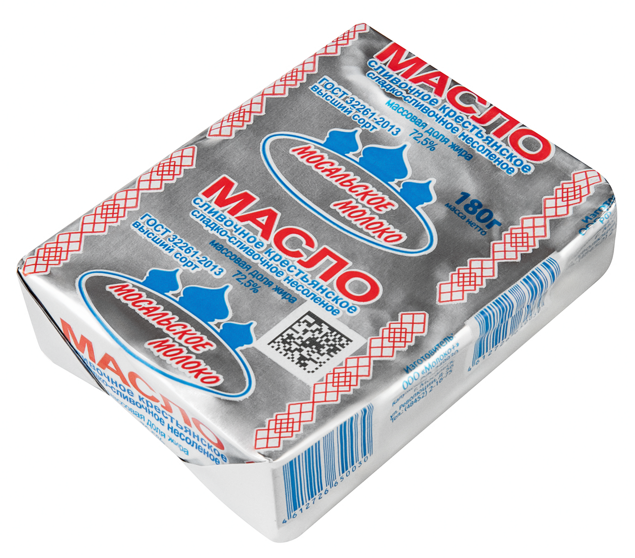 Масло сливочное Мосальское молоко Крестьянское 72.5%, 180г