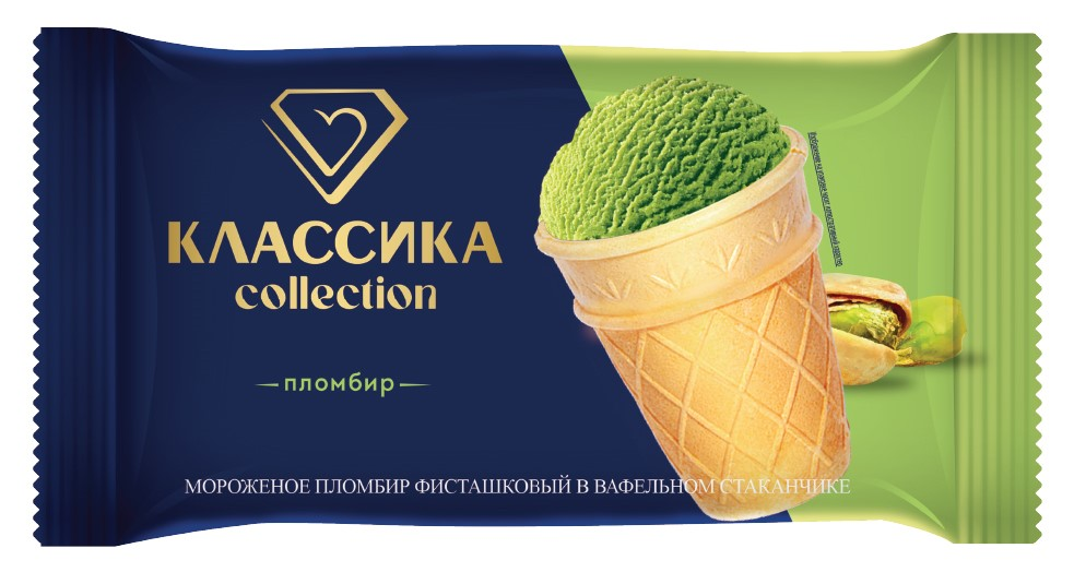 Мороженое пломбир Классика Collection Фисташковое в вафельном стаканчике ГОСТ, 70г