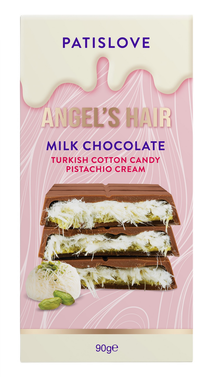 Шоколад Patislove молочный фисташковый крем-сахарная вата, 90г