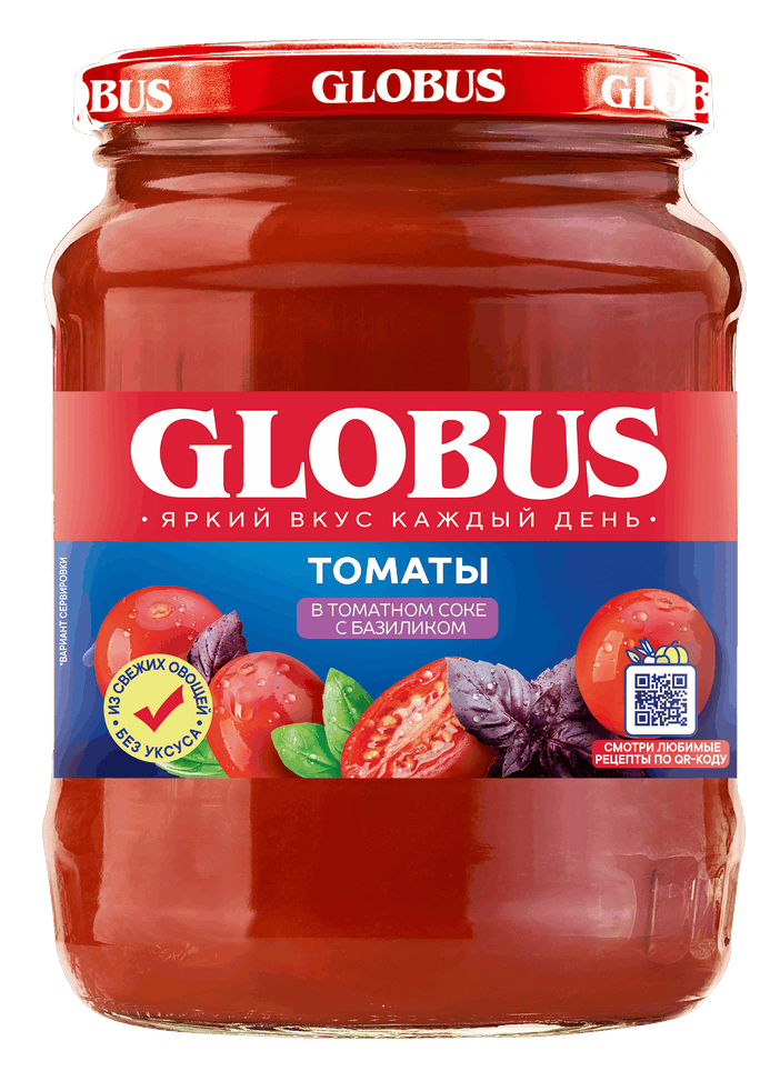 Томаты Globus в томатном соке с базиликом, 720мл