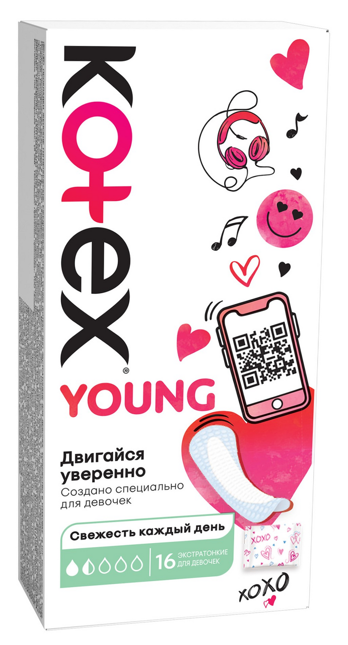 Прокладки ежедневные Kotex Young Экстра тонкие для девочек, 16шт