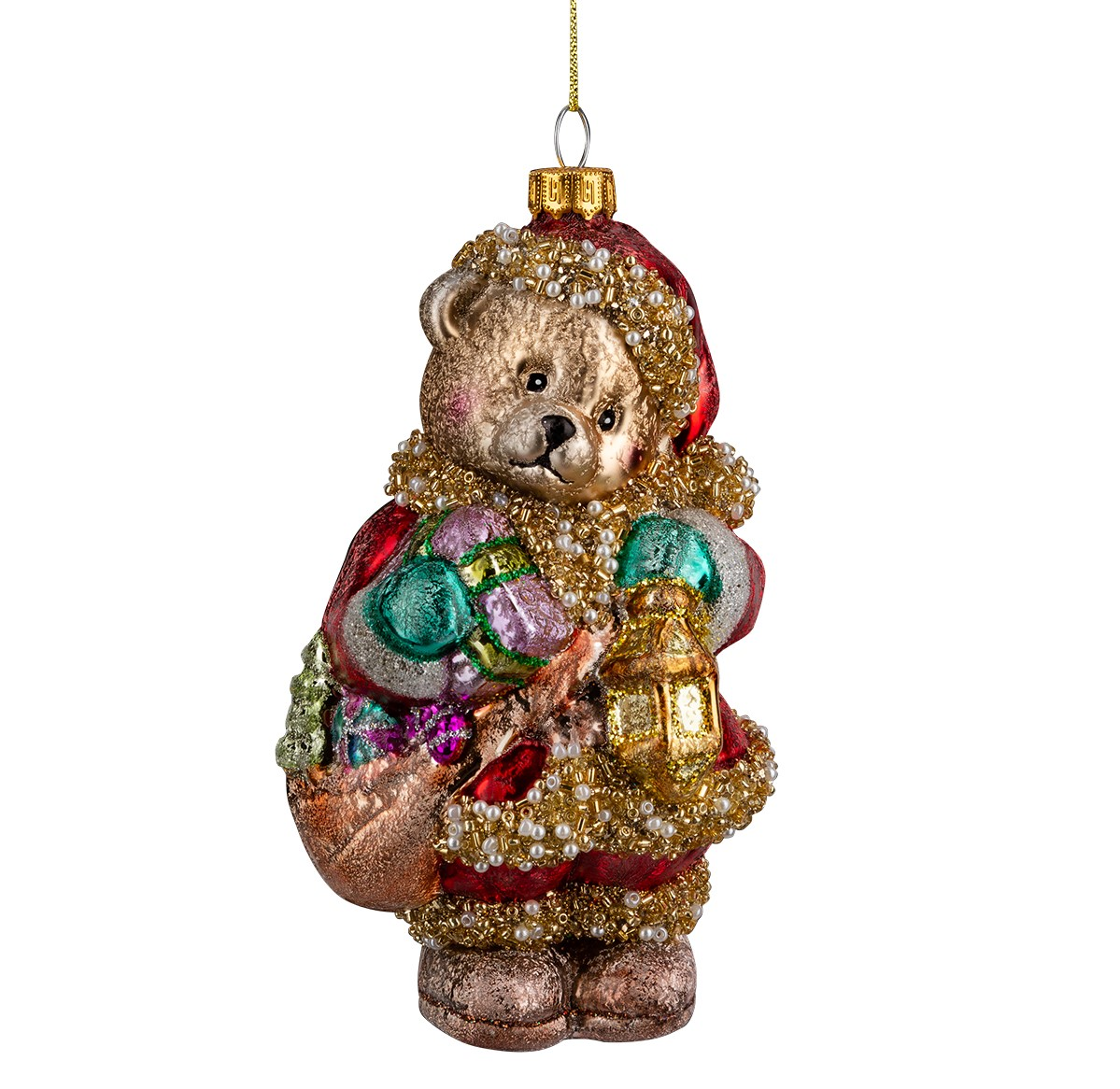 Украшение Erich Krause Decor Мишка с подарками стекло, 14см