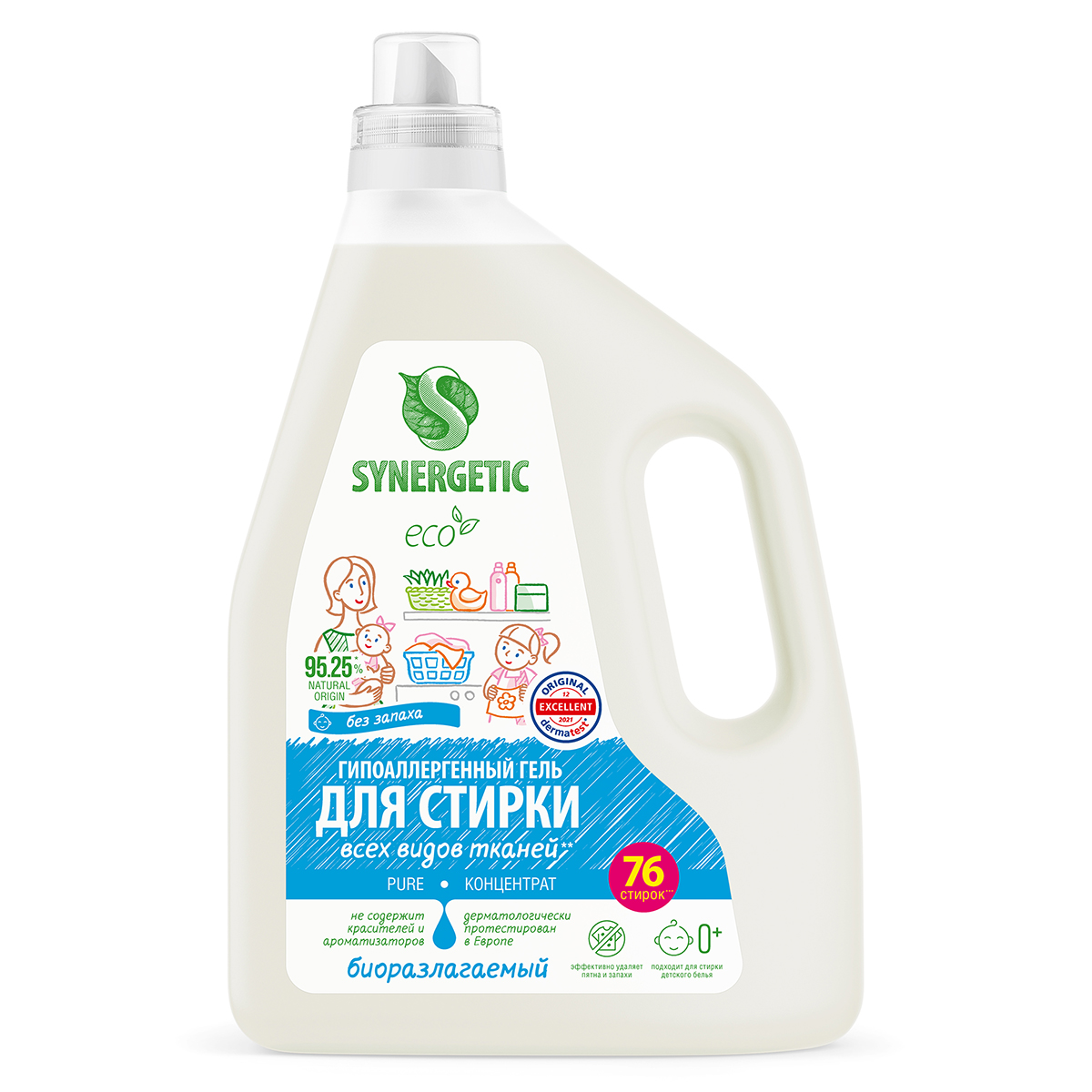 Изображение товара Гель для стирки концентрированный Synergetic Pure для стирки всех видов тканей, 2.28л