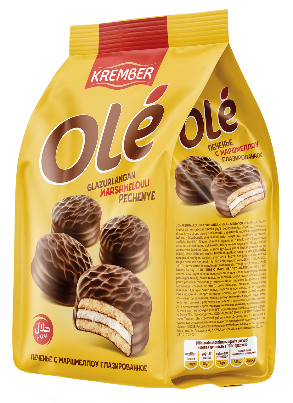 Печенье затяжное Krember Ole глазированное с маршмеллоу, 182г