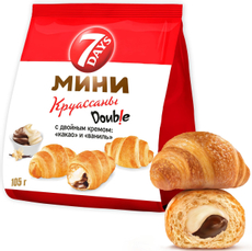Мини-круассаны 7 Days Double c двойным кремом какао и ваниль, 105г
