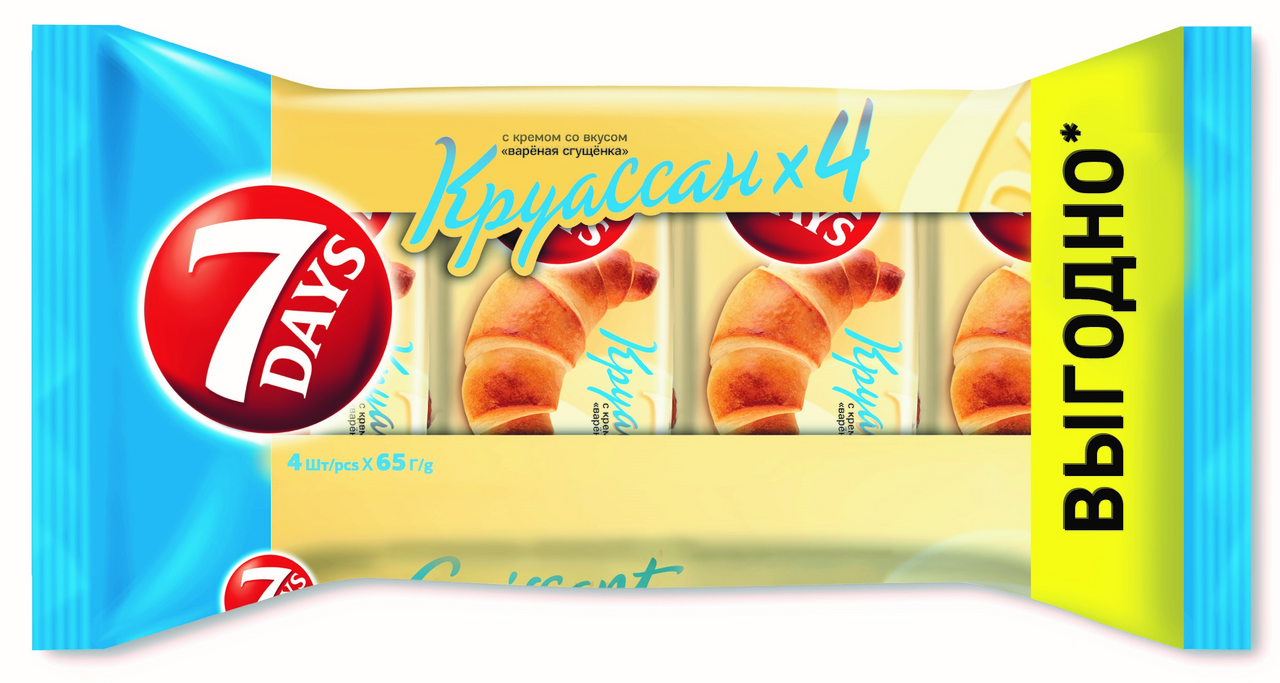 Круассаны 7 Days с кремом со вкусом вареная сгущенка (4шт х 65г), 260г