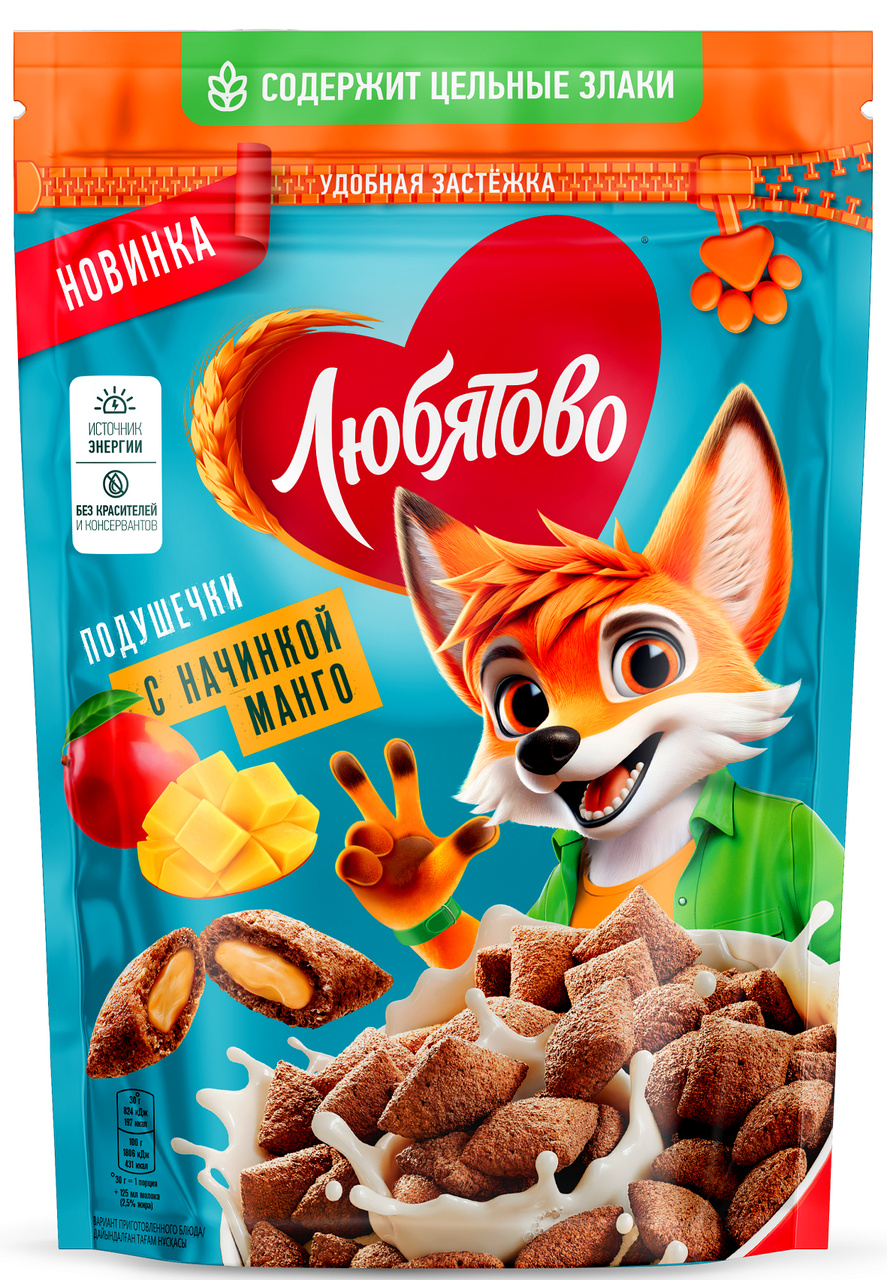 Готовый завтрак Любятово Подушечки с начинкой манго, 220г