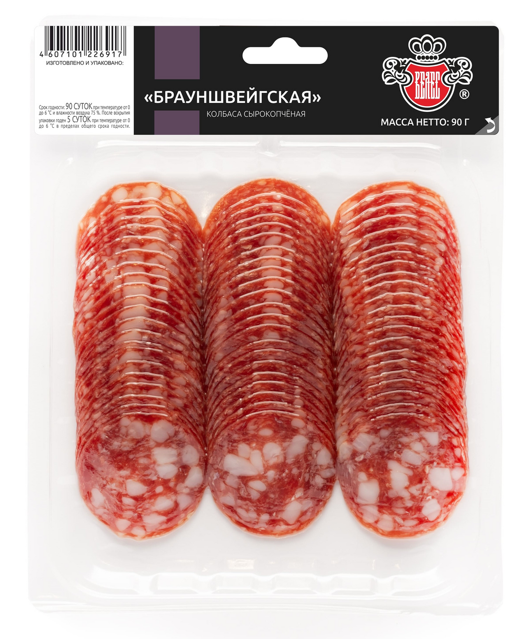 Колбаса Велес Брауншвейгская сырокопченая, 90г