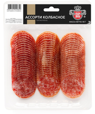 Колбасное ассорти Велес 3 вида сырокопченое нарезка, 90г