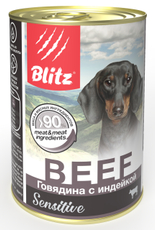 Корм влажный Blitz Sensitive для собак всех пород и возрастов говядина с индейкой, 400г