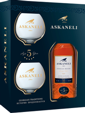 Коньяк Askaneli Brothers пятилетний с 2 бокалами в подарочной упаковке, 0.5л