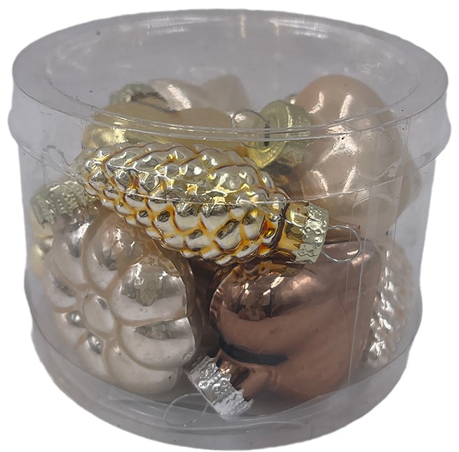 Набор елочных украшений Christmasdeluxe Шишка, звезда, сердце и цветок жемчужный, золотой и коричневый 4см, 12шт