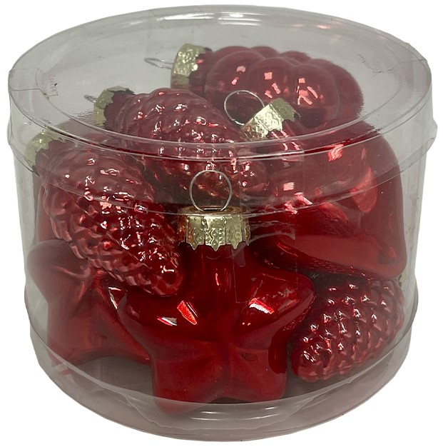 Набор елочных украшений Christmasdeluxe Шишка, звезда, сердце и цветок красный перламутр 4см, 12шт