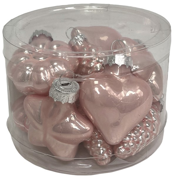 Набор елочных украшений Christmasdeluxe Шишка, звезда, сердце и цветок розовый 4см, 12шт