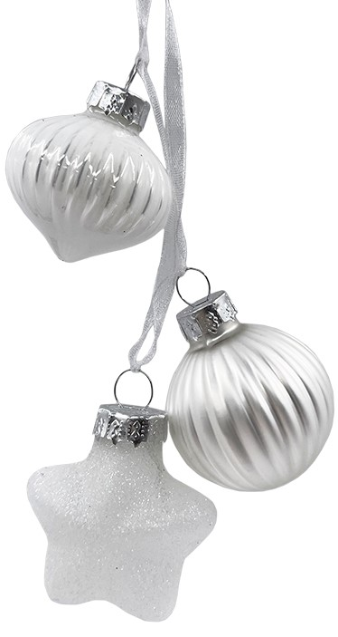 Связка елочных украшений Christmasdeluxe шар, луковка и звезда белый 3см, 3шт
