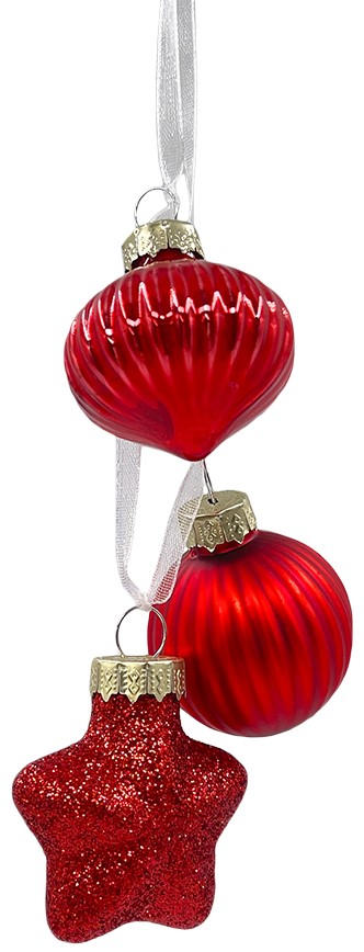 Связка елочных украшений Christmasdeluxe шар, луковка и звезда красный 3см, 3шт