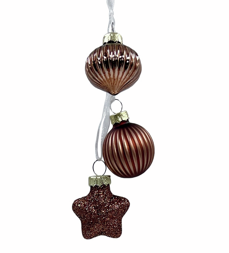 Связка елочных украшений Christmasdeluxe шар, луковка и звезда коричневая 3см, 3шт