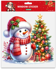 Новогодняя интерьерная наклейка Снеговик с елкой, размер 30.5 x 30.5см