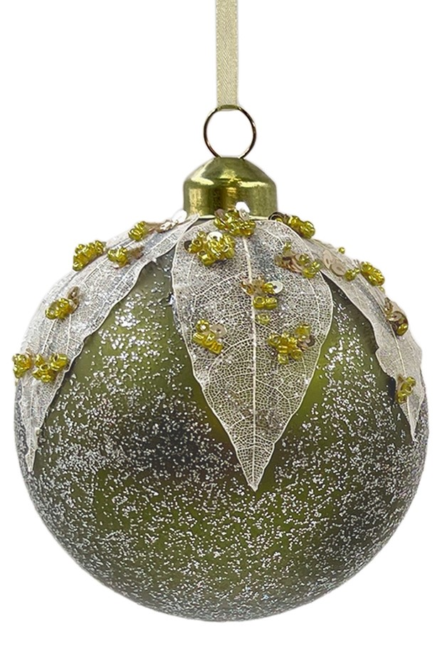 Елочное украшение Christmasdeluxe Шар, капля, луковка с листьями оливковый, 8см, в ассортименте