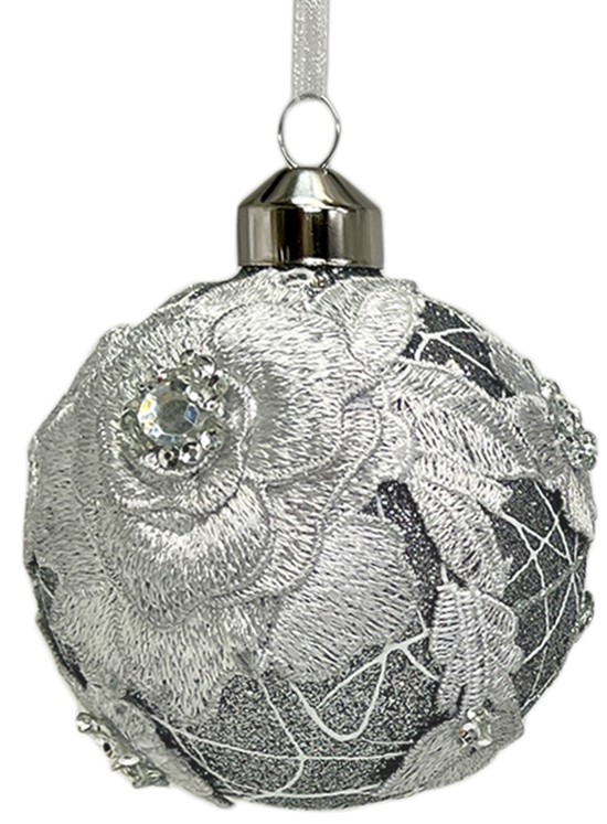 Елочное украшение Christmasdeluxe Шар, капля, луковка с цветком серебряный, 8см, в ассортименте