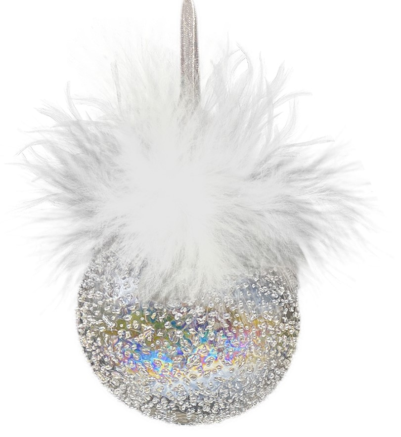 Елочное украшение Christmasdeluxe Шар, капля, луковка с перышками прозрачный, 8см, в ассортименте