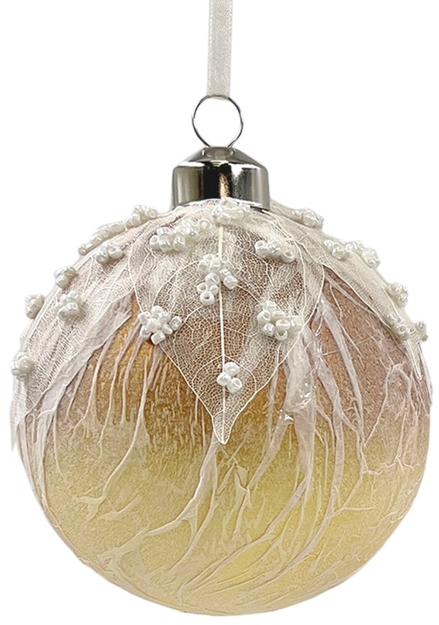 Елочное украшение Christmasdeluxe Шар, капля, луковка с листьями кремовый, 8см, в ассортименте