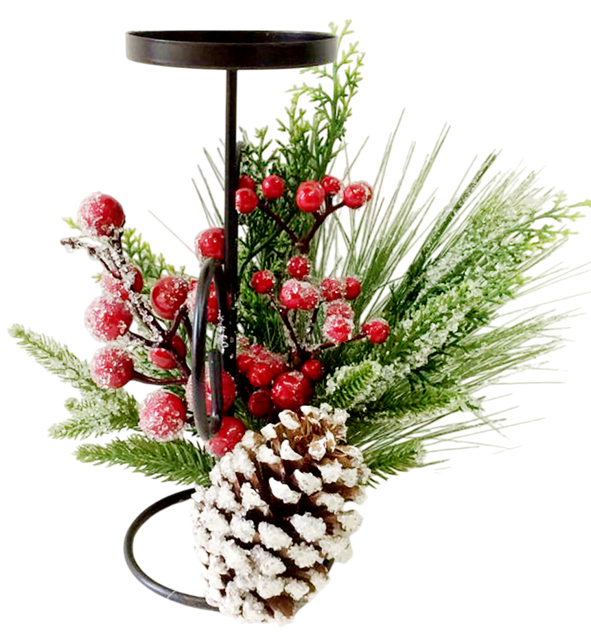 Подсвечник с ветками, шишками и ягодами, 25 x 18 x 18см