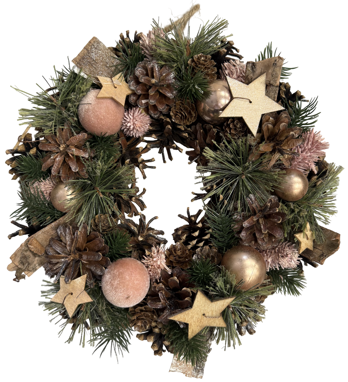 Венок новогодний с шишками, шарами и ягодами, 33 x 33 x 9см