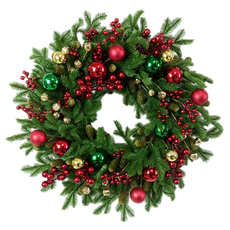 Венок новогодний с ягодами зеленый, 60 x 60 x 15см