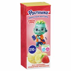 Коктейль молочный Растишка бананово-клубничное мороженое 2%, 210г