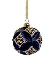 Шар елочный Christmasdeluxe резной прозрачный, бежевый и синий, 8см