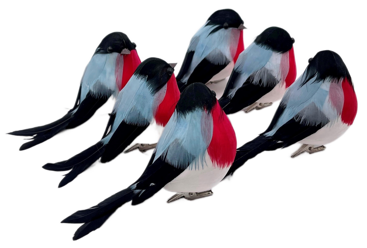 Набор елочных украшений Christmasdeluxe Снегири на клипсе 12см, 6шт