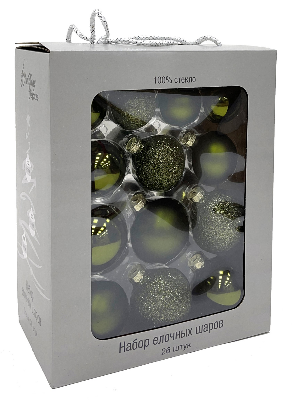 Набор елочных шаров Christmasdeluxe зеленый микс, 26шт
