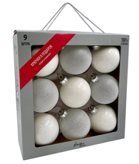 Набор елочных шаров Christmasdeluxe белый и прозрачный 8см, 9шт